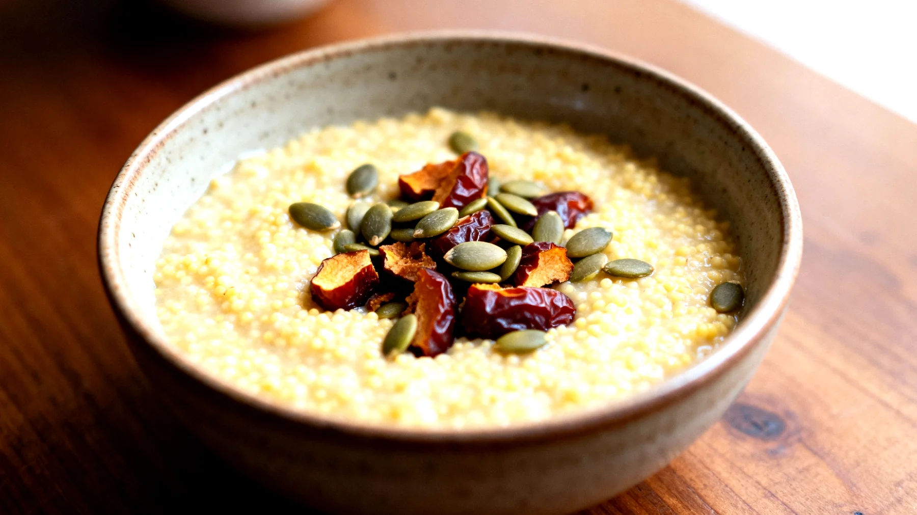 Porridge di miglio con semi di zucca e datteri"