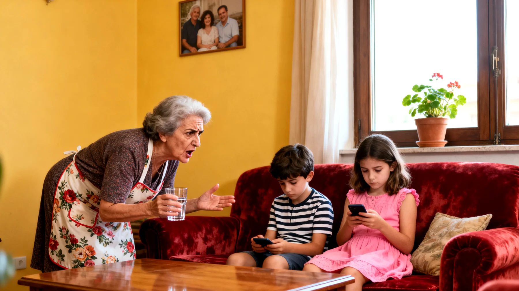 La nonna fatica a comunicare con i nipoti bambini perché non riesce a farsi ascoltare e comprendere, creando incomprensioni e frustrazione reciproca durante il tempo trascorso insieme"