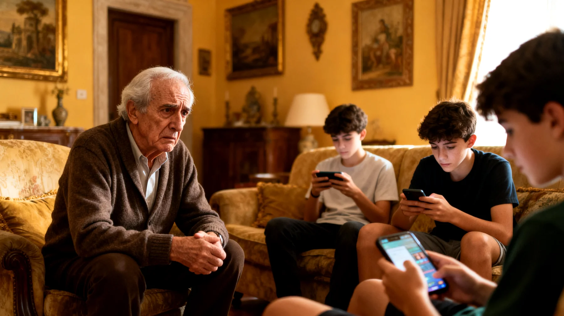 Il nonno è preoccupato perché i nipoti adolescenti trascorrono molte ore sui social media, condividono contenuti personali senza riflettere sulle conseguenze, interagiscono con sconosciuti online e mostrano comportamenti rischiosi come pubblicare foto inappropriate o informazioni sensibili. Si sente impotente nel guidarli verso un uso più consapevole e sicuro delle piattaforme digitali."