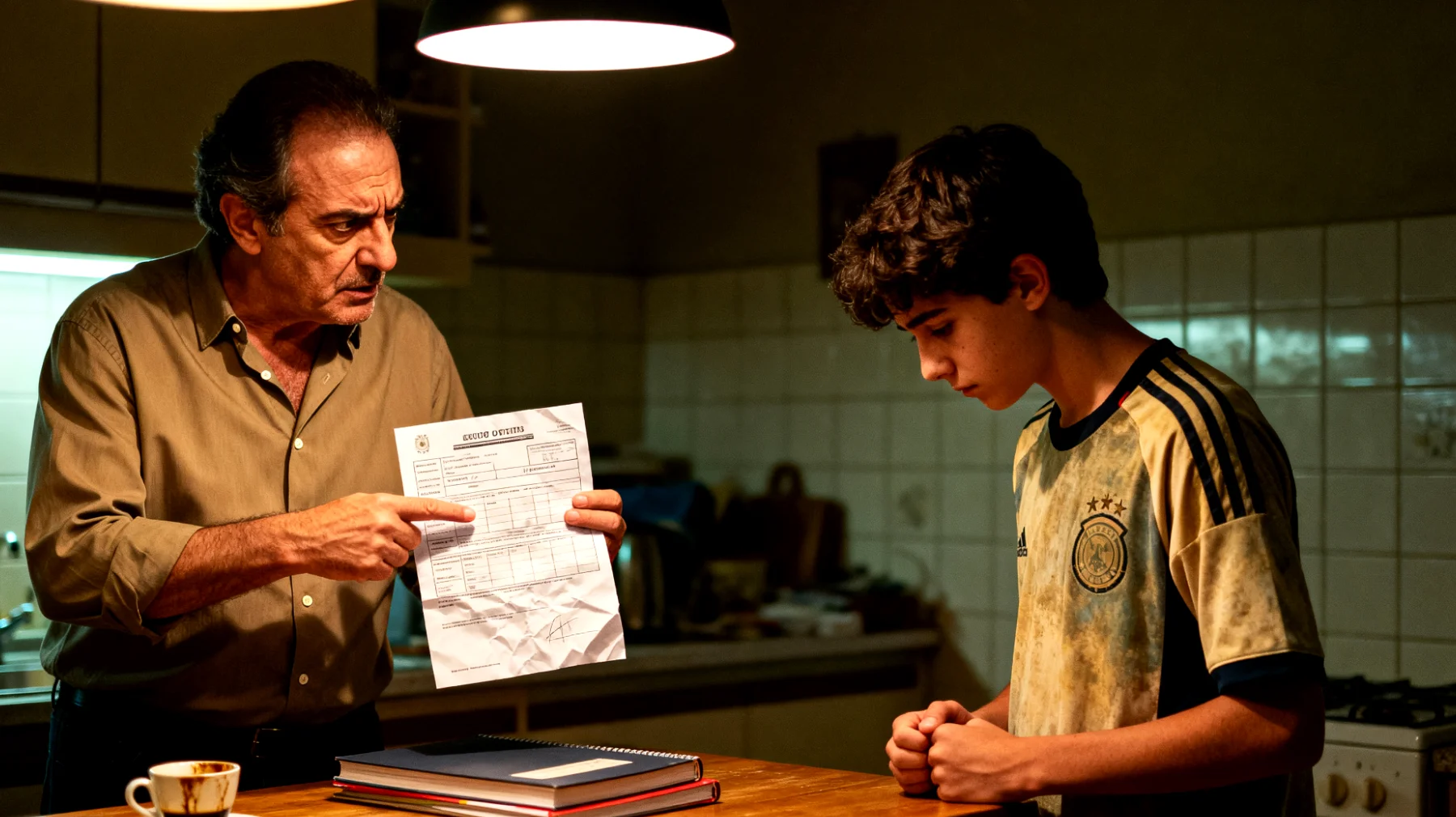 Un papà che esercita pressioni eccessive sul figlio adolescente riguardo ai risultati scolastici, alle performance sportive o alle aspettative future, creando tensione, ansia da prestazione e deteriorando il rapporto di fiducia tra loro"