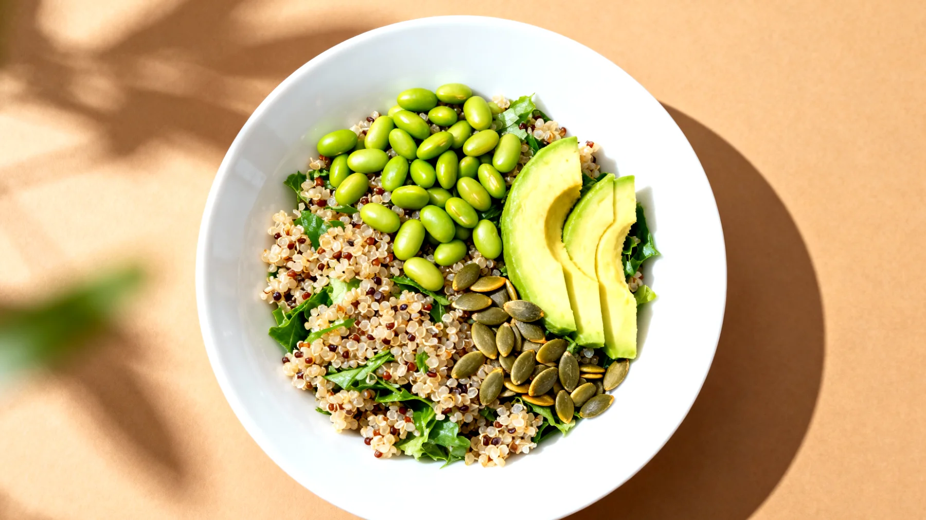 Insalata di quinoa con edamame, avocado e semi di zucca"
