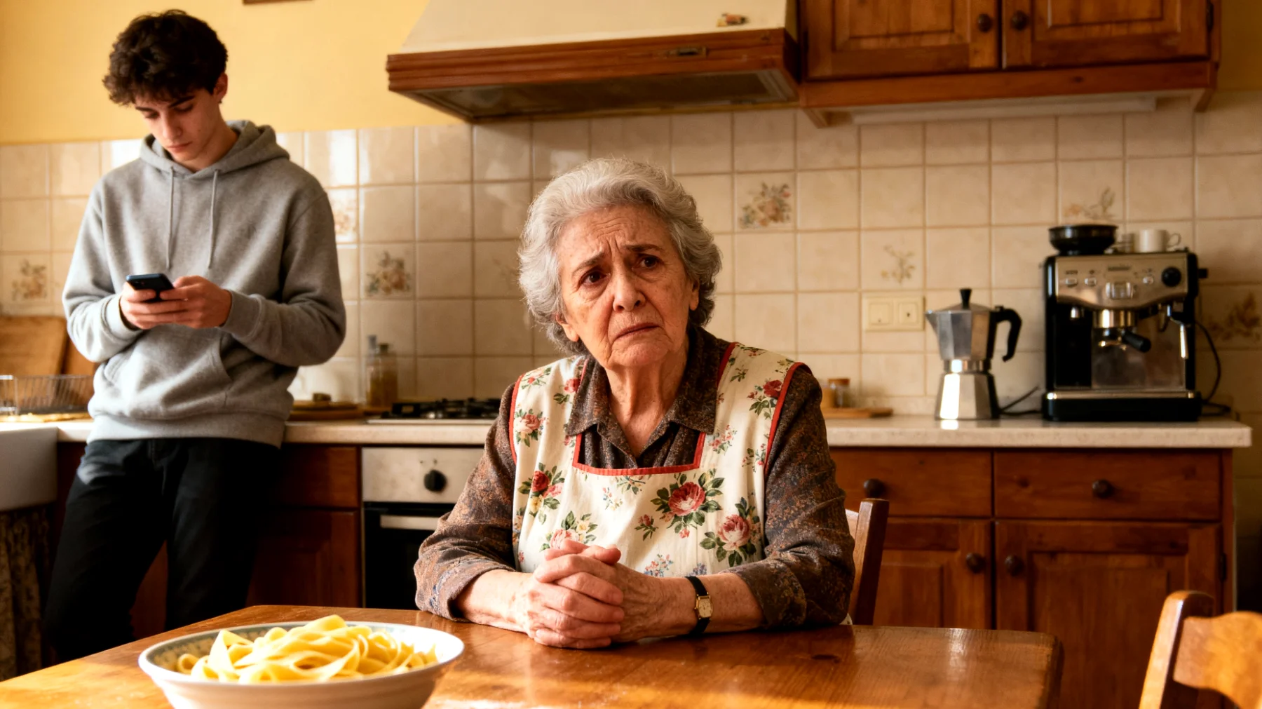 La nonna si preoccupa perché il nipote giovane adulto ha abbandonato gli studi universitari o lavora in modo discontinuo, mostrando scarsa motivazione e direzione nella vita. Si sente impotente nel motivarlo senza risultare invadente o giudicante."